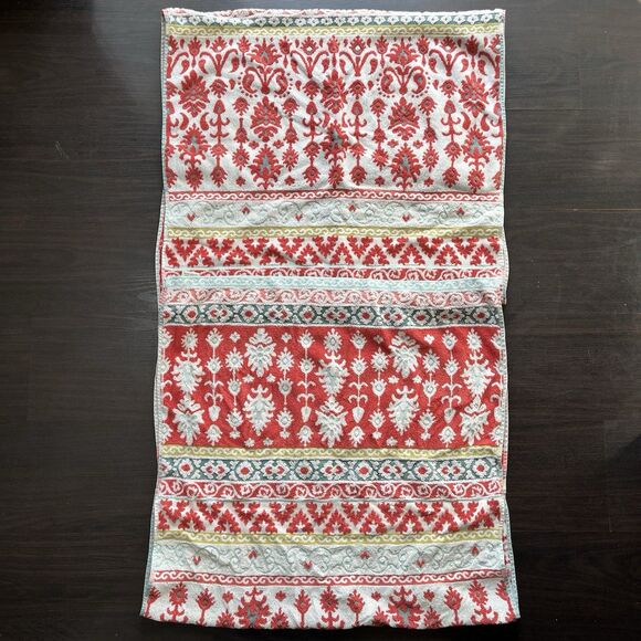 SET OF 2 WORLD MARKET MIRIAM IKAT 100% COTTON BATH TOWELS BOHO CORAL AQUA RED - Picture 8 of 10